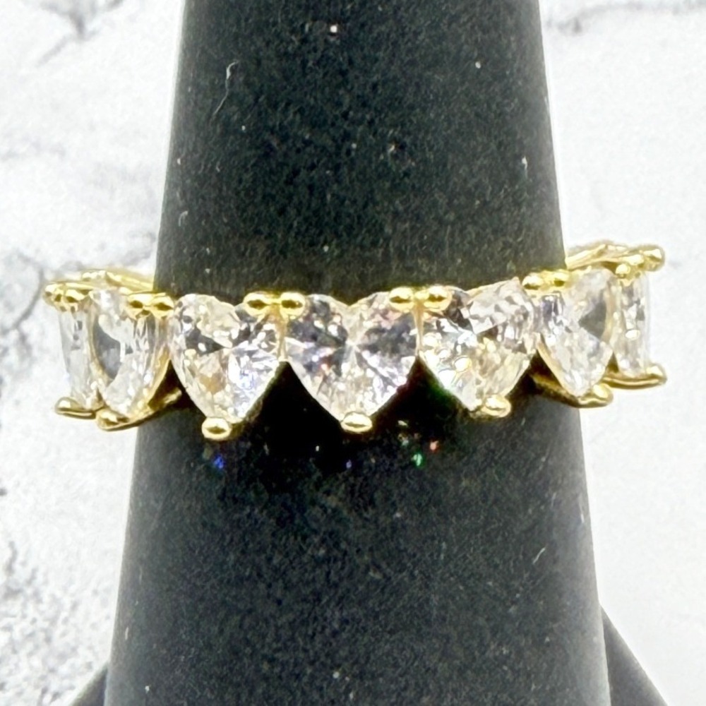 Gold Heart Eternity Ring Clear Stone Band Size‎ 7.5 Romantic Gift SEE VIDEO